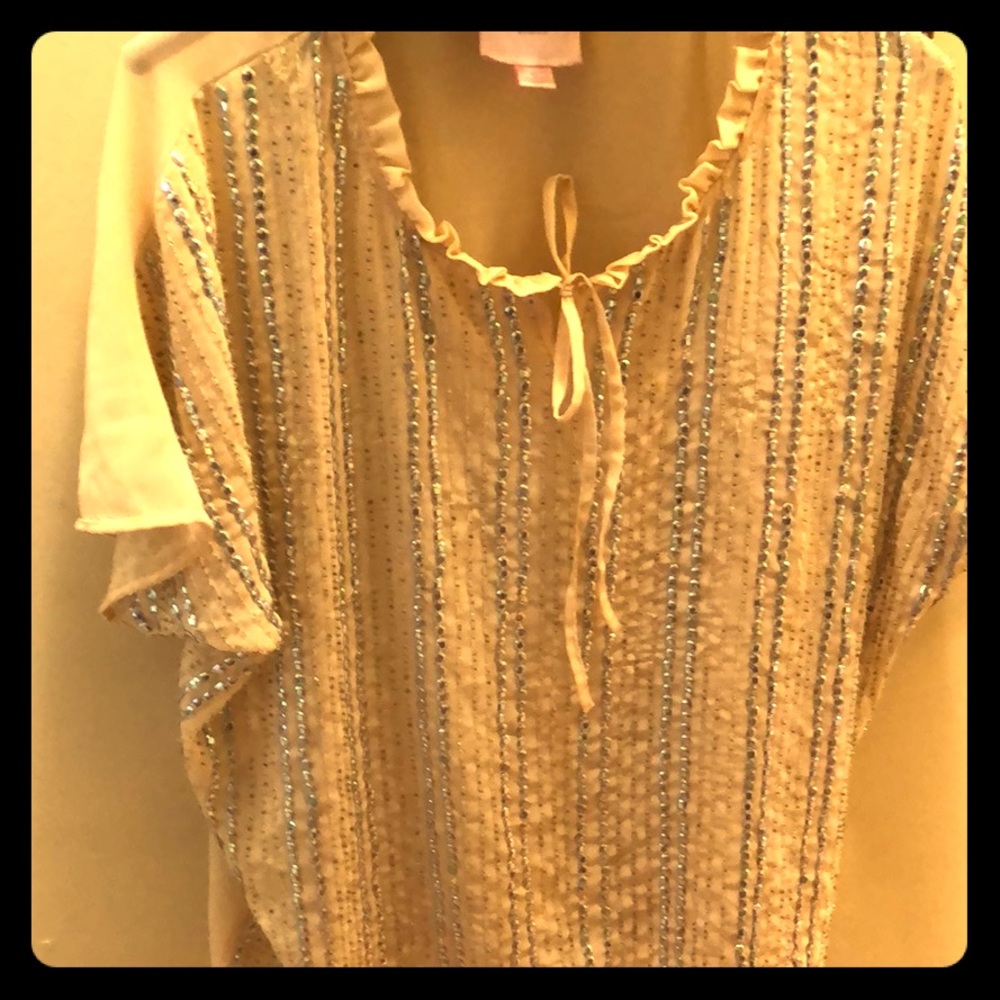 Sheer adorable sequined top tunic style with bow